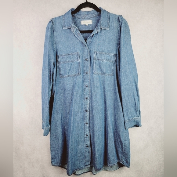 Madewell Dress Small Chambray Denim Blue Long Sleeve Button Front Collared Solid - Picture 2 of 11